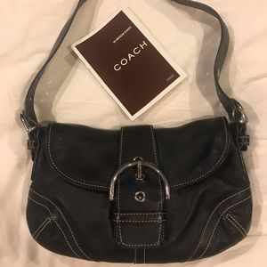 Classic Black Leather Coach handbag, silver buckle